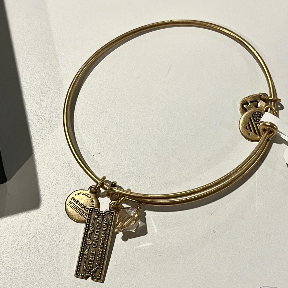 NWT Alex and Ani The Polar Express Train Gold Charm Bracelet Nickel Free Bangle - Picture 5 of 8